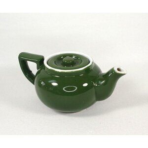 Antique Dark Green and White Teapot 1920s Art Deco, Retro Kitchen